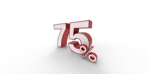 3D rendering of a red and white 75 percent letters on a white background