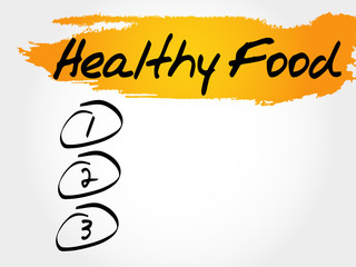 Healthy Food blank list, health concept