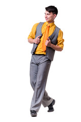 Full length of a handsome business man with hands folded against white