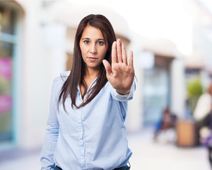 Fototapeta premium woman doing stop gesture
