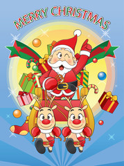 Fototapeta premium merry Christmas Santa, Snowman, Reindeer Cartoon. 