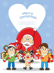 merry Christmas Santa, Snowman, Reindeer Cartoon.  