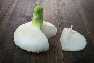 white onion on wood