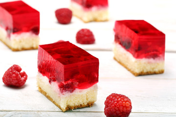 Fruit cake with raspberry jelly