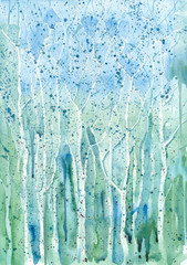 Watercolor blue-green background (trees). - 95080135