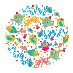 Cheerful party. Kids vector postcard.