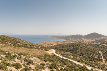 Antiparos island in Greece landscape from top of a mountain.
