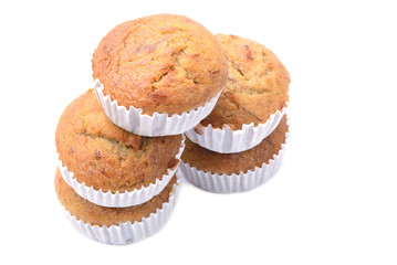 Banana muffin cake, isolated on white background