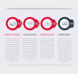 Investment strategy infographic elements, steps, timeline, vector illustration, eps10, easy to edit