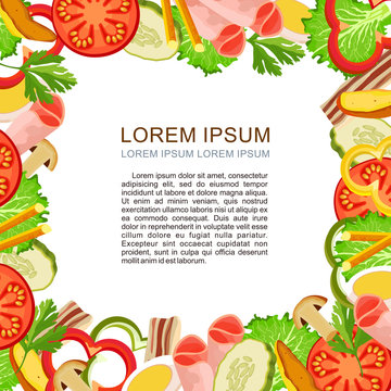 Products, food. Vector illustration, page menu with place for te