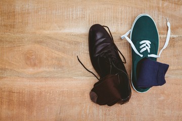 View of two different shoes