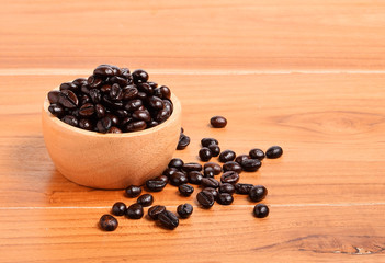 Coffee beans on  wooden background