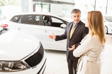 Salesman showing a car to a client