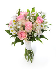 wedding bouquet made of Rose, Gypsophila and alstroemeria