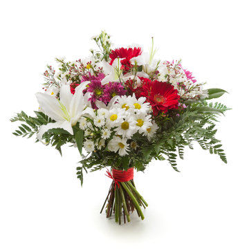 Flower bunch made of lily, chrysanthemum and gerber flowers