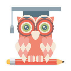 Wise owl with pencil, university graduation concept, knowledge