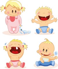 Vector illustration of baby boys and baby girls