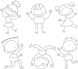 Cute happy cartoon doodle kids