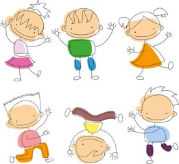 Cute happy cartoon doodle kids
