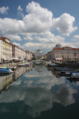 The Grand Canal in Trieste, Italy in summer cloudy day.