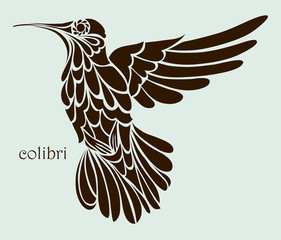 Humming-bird silhouette, graphic drawing 