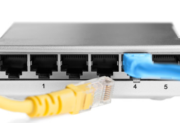router with wires closeup