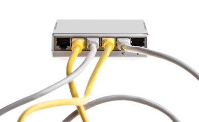 router with wires closeup
