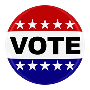 Vote Pin Badge - US Elections Button with stars Isolated on White