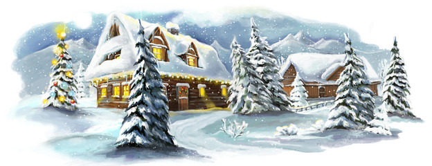 Christmas winter happy scene - illustration for the children