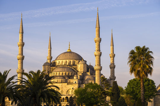 Blue Mosque (Sultan Ahmed Mosque) (Sultan Ahmet Camii), just after sunrise, Istanbul, Turkey