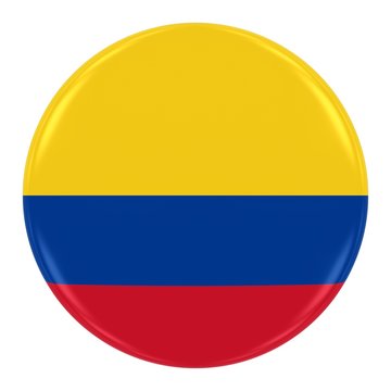 Colombian Flag Badge - Flag of Colombia Button Isolated on White