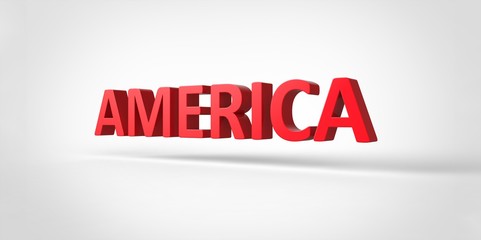 3D red America Word Text on white background