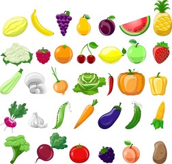 Cartoon vegetables and fruits 