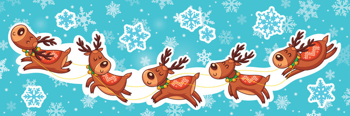 Christmas sticker set. Reindeer Santa