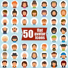 Set of people icons in flat style with faces. women, men character. vector illustration.