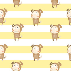 Vector seamless pattern with cartoon children in suits. Little  dogs.