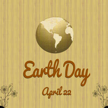 Earth day save the planet illustration april 22 with yellow background and leaves