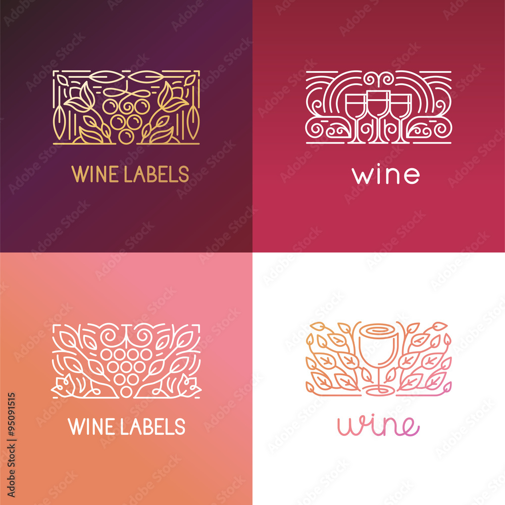 Poster vector set of logo design elements and signs for wine