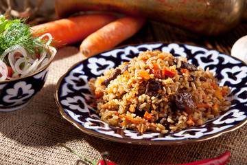 Pilaf Dish with Tomato Salad
