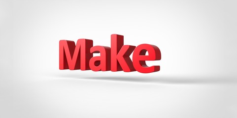 Make 3D red text Illustration word Render isolated on White grey gray Background