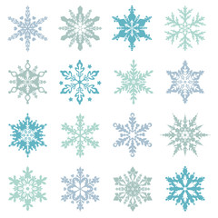 Blue vector snowflake ornaments set