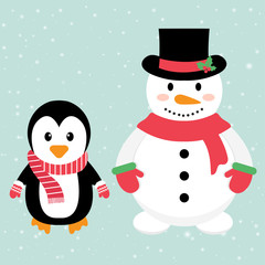 penguin and snowman with a scarf