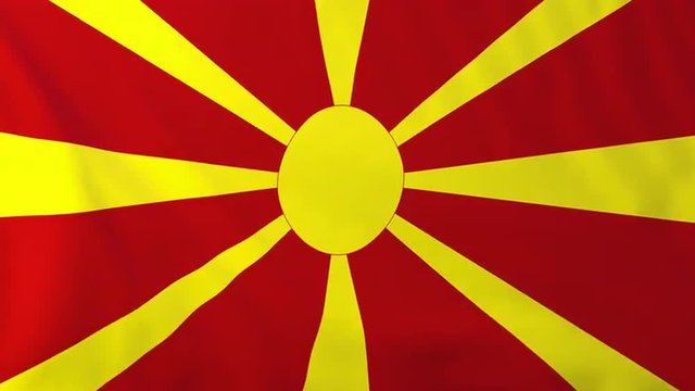 Flag of Macedonia, slow motion waving. Rendered using official design and colors. Highly detailed fabric texture. Seamless loop in full 4K resolution. ProRes 422 codec.
