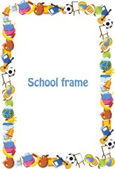 Obraz na płótnie Canvas Cartoon students and school stuffs, banner frame