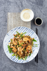 Kingprawns with Rice Noodles and Vegetable on Plate