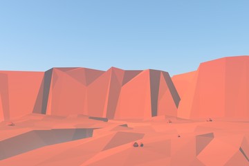 Illustration de rendu 3d du paysage de roches rouges du canyon. Fond nature avec scène low poly