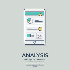 Business analysis background with smartphone and line art icons responsive design. Presentation graphs, charts on screen