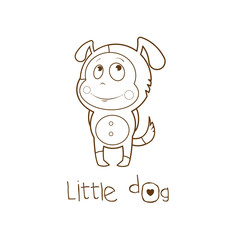 Children's card with cartoon   baby  in a suit. Vector image.  Little dog.