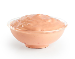 Obraz na płótnie Canvas Bowl with paprika sauce isolated on white background.