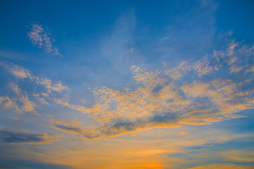 Gold light on blue sky in the morning 